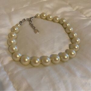 Chunky Pearl Necklace Statement Choker Adjustable With Diamond Locket Accent
